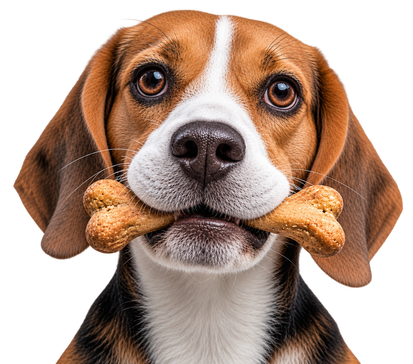Perro beagle con un hueso